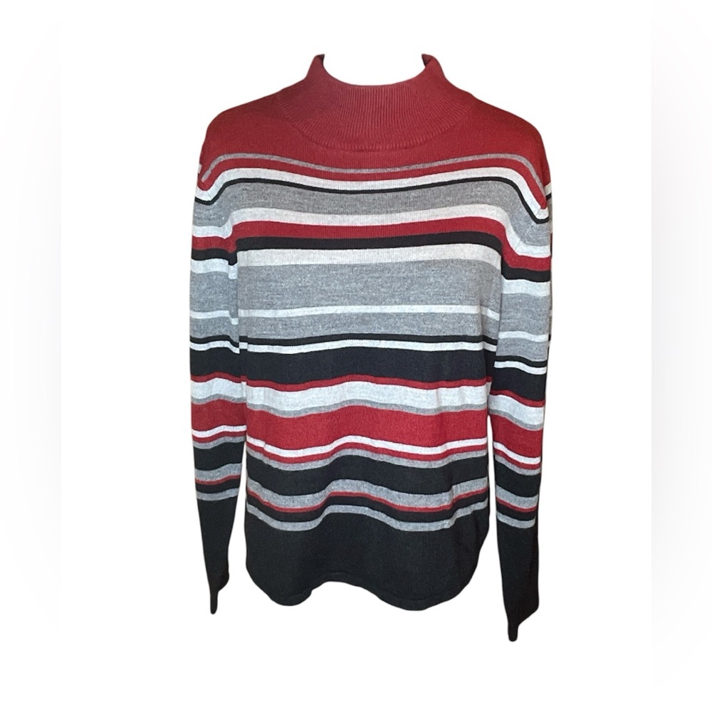 Croft & Barrow Red and Gray Striped Sweater